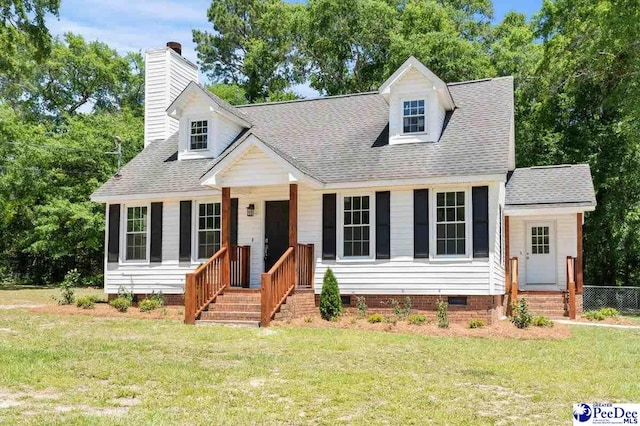 112 Gann Dr, Darlington, SC 29532 - cape cod-style house featuring crawl space, a chimney, a front lawn, and roof with shingles