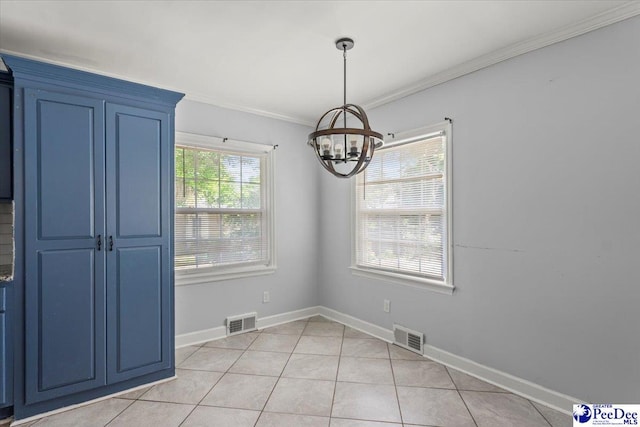 516 S Cashua Dr, Florence, SC 29501 - unfurnished dining area with a chandelier, crown molding, and light tile patterned floors