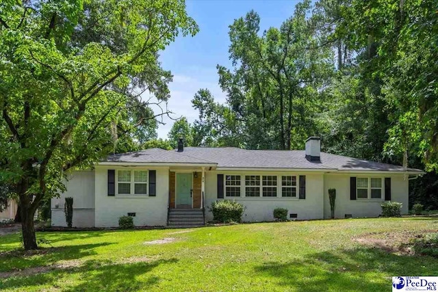 516 S Cashua Dr, Florence, SC 29501 - ranch-style house featuring a front yard, a chimney, and crawl space