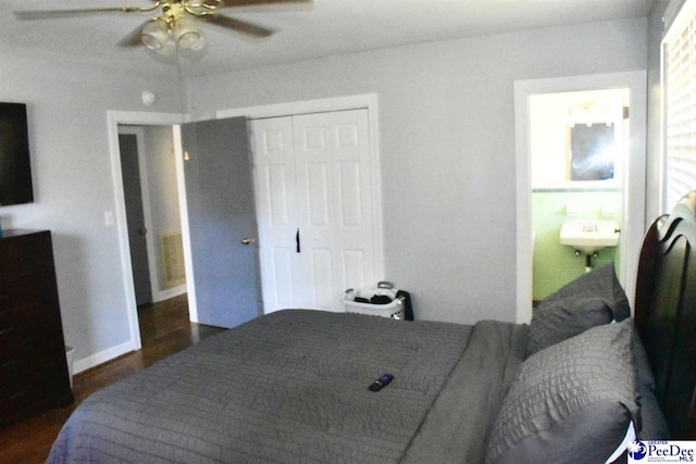 bedroom featuring a closet and ceiling fan