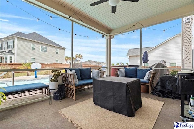 207 Compass Trl, Blythewood, SC 29016 - view of patio / terrace featuring fence, a ceiling fan, and an outdoor hangout area