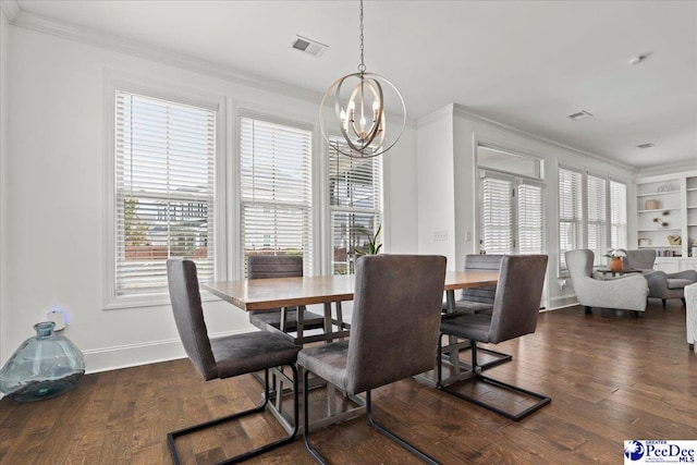 207 Compass Trl, Blythewood, SC 29016 - dining space with ornamental molding, plenty of natural light, an inviting chandelier, and visible vents