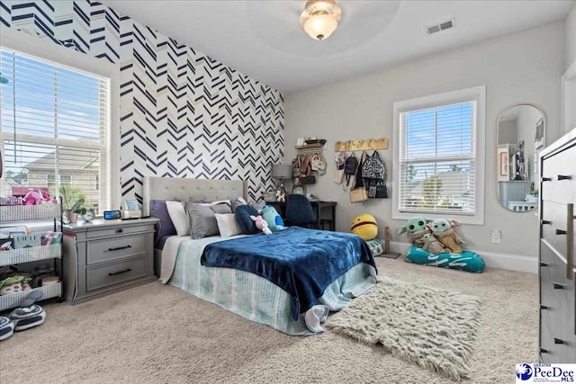 207 Compass Trl, Blythewood, SC 29016 - carpeted bedroom with an accent wall, baseboards, multiple windows, and visible vents