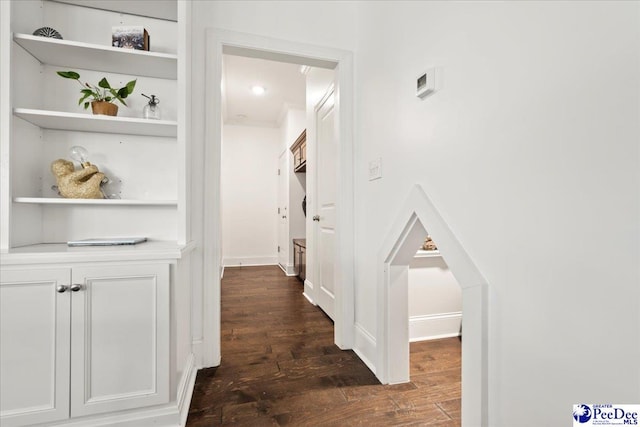 207 Compass Trl, Blythewood, SC 29016 - hall with dark wood-type flooring and built in shelves
