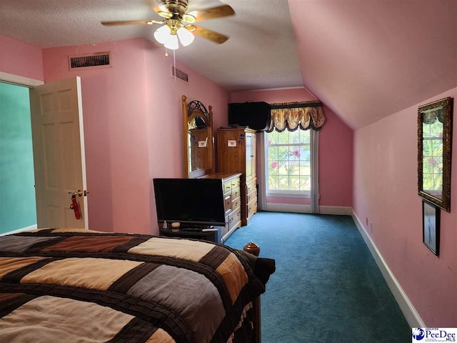 129 Golf Course Rd, Hartsville, SC 29550 - carpeted bedroom with lofted ceiling, baseboards, access to outside, ceiling fan, and a textured ceiling