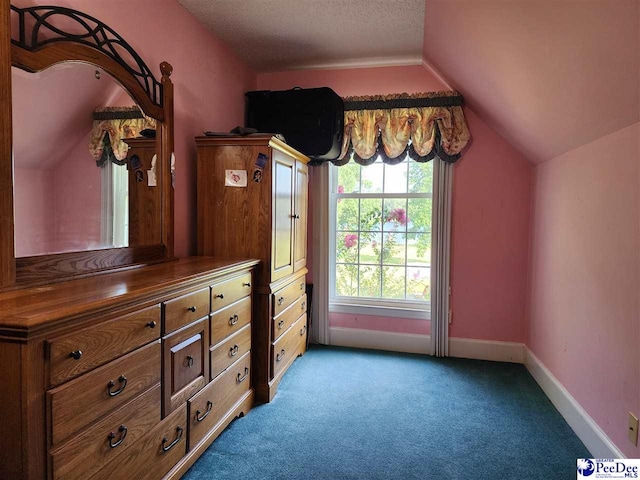 129 Golf Course Rd, Hartsville, SC 29550 - bedroom with vaulted ceiling, carpet floors, baseboards, and a textured ceiling
