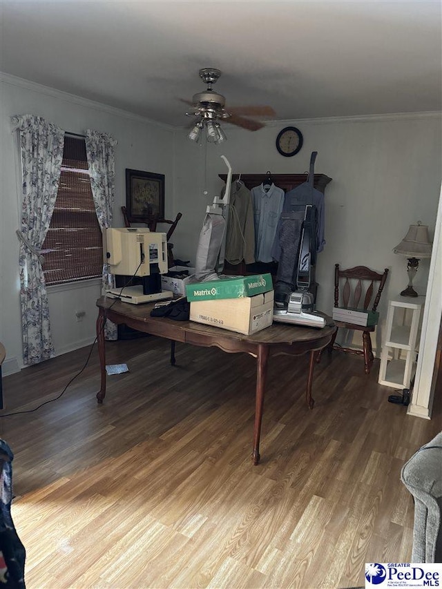 1343 Floyd Dr, Lake City, SC 29560 - interior space with crown molding, ceiling fan, and wood-type flooring