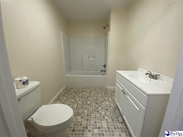 full bathroom with shower / bathtub combination, vanity, and toilet