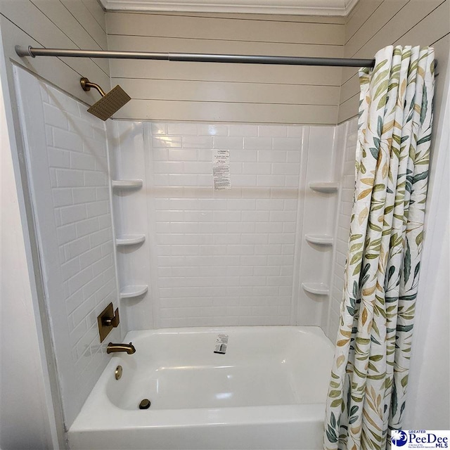 bathroom with shower / bathtub combination with curtain