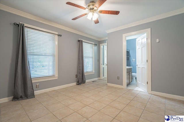 3309 W Forest Lake Dr, Florence, SC 29501 - tiled empty room featuring ornamental molding and ceiling fan