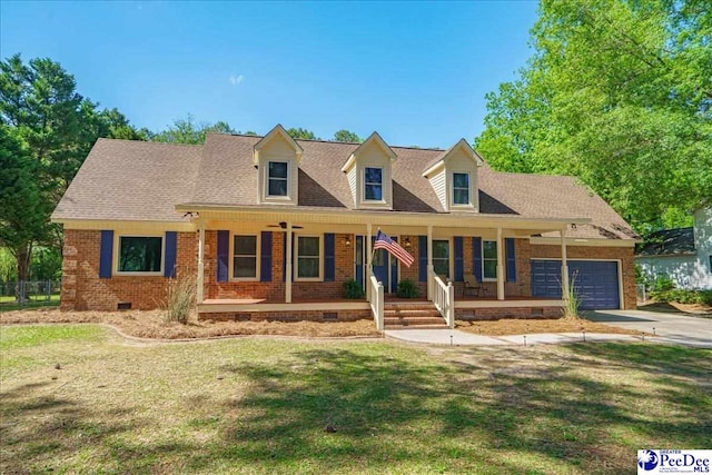 3309 W Forest Lake Dr, Florence, SC 29501 - new england style home with a garage, a front yard, and covered porch