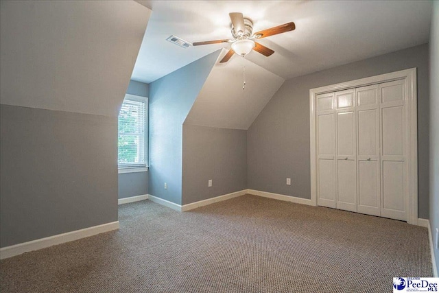 3309 W Forest Lake Dr, Florence, SC 29501 - additional living space with vaulted ceiling, light colored carpet, and ceiling fan