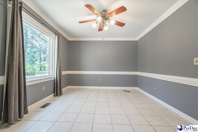 3309 W Forest Lake Dr, Florence, SC 29501 - tiled spare room featuring ornamental molding and ceiling fan