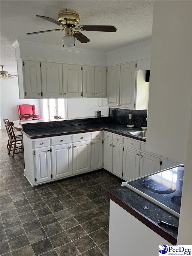1840 New Zion Rd, Lake City, SC 29560 - kitchen with a ceiling fan, dark countertops, and a textured ceiling