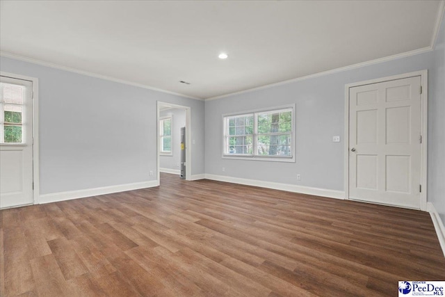 434 Heidi Dr, Pamplico, SC 29583 - empty room featuring wood finished floors, ornamental molding, baseboards, and recessed lighting