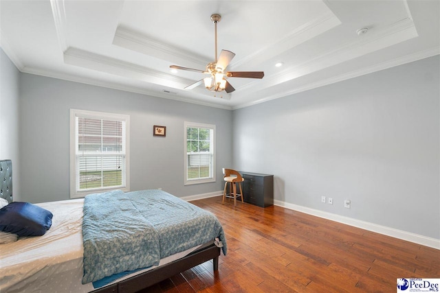 bedroom featuring ornamental molding and a tray ceiling