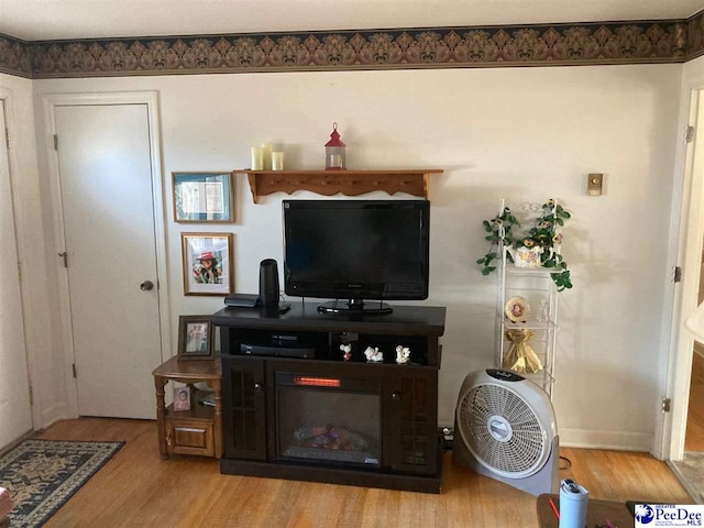 living room with light hardwood / wood-style flooring