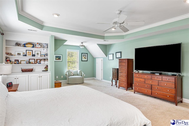 3326 Tennyson Dr, Florence, SC 29501 - bedroom with crown molding, light carpet, and ceiling fan