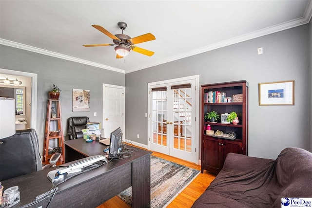 3326 Tennyson Dr, Florence, SC 29501 - office space featuring french doors, wood finished floors, ceiling fan, and crown molding