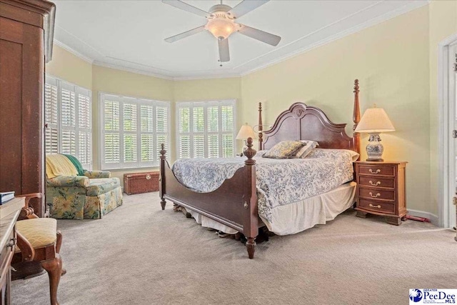 130 Nez Perce Dr, Darlington, SC 29532 - bedroom featuring carpet floors, ornamental molding, and a ceiling fan