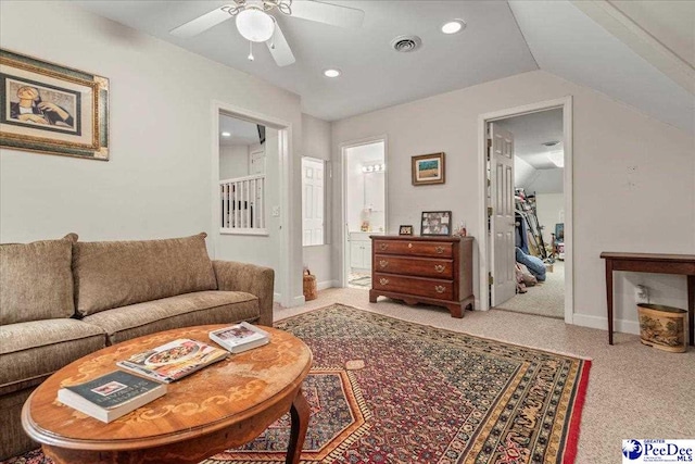 130 Nez Perce Dr, Darlington, SC 29532 - living room with ceiling fan, carpet floors, lofted ceiling, and recessed lighting