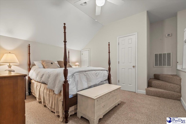 130 Nez Perce Dr, Darlington, SC 29532 - bedroom featuring light carpet, lofted ceiling, and a ceiling fan