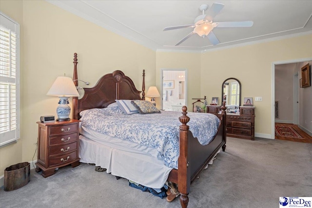 130 Nez Perce Dr, Darlington, SC 29532 - carpeted bedroom with crown molding, ensuite bath, and ceiling fan
