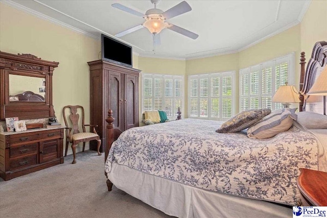 130 Nez Perce Dr, Darlington, SC 29532 - bedroom with light colored carpet, ornamental molding, and a ceiling fan