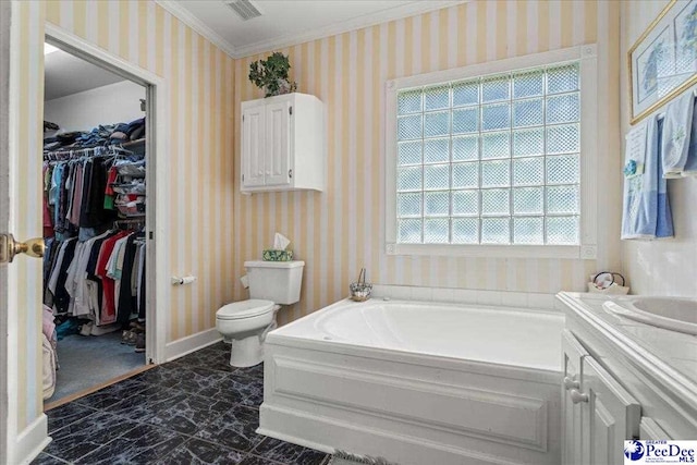 130 Nez Perce Dr, Darlington, SC 29532 - bathroom with a bath, marble finish flooring, a walk in closet, vanity, and crown molding
