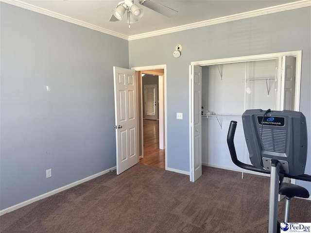 2143 Glenmore Way, Florence, SC 29505 - office featuring ceiling fan, carpet floors, and crown molding