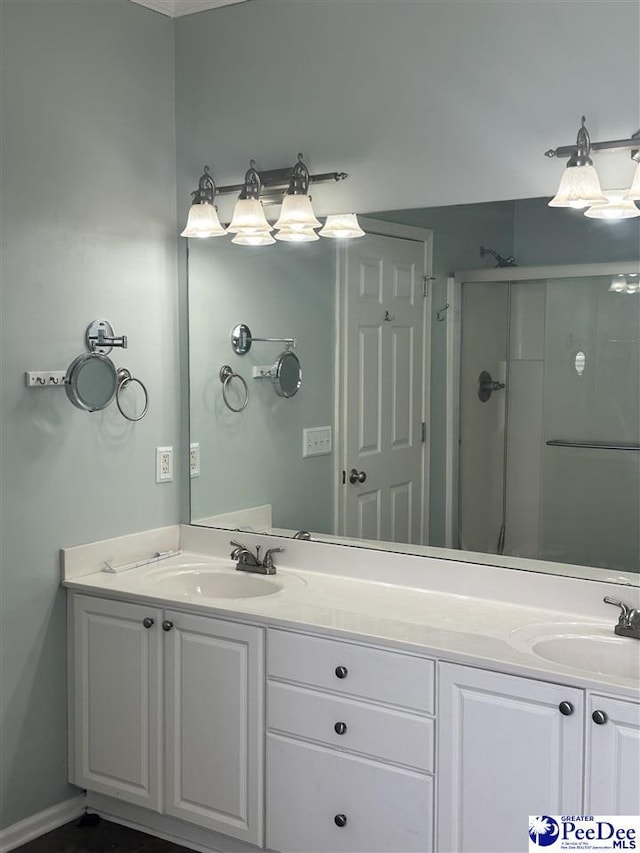 2143 Glenmore Way, Florence, SC 29505 - bathroom featuring double vanity and a stall shower