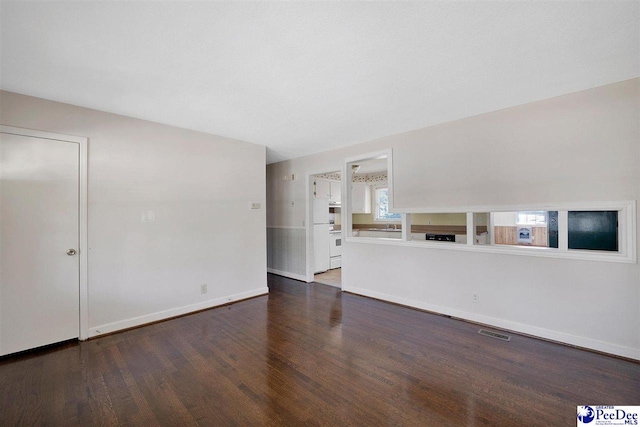 unfurnished living room with dark hardwood / wood-style flooring