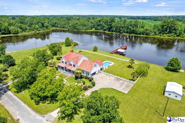 bird's eye view featuring a water view