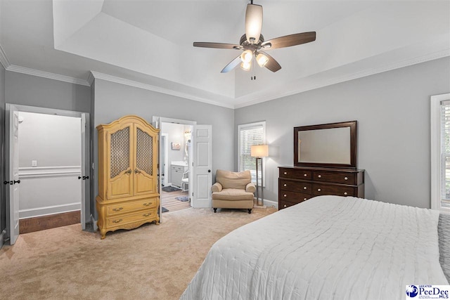 2409 Sarazen Ct, Florence, SC 29506 - bedroom with carpet flooring, multiple windows, a raised ceiling, baseboards, and ornamental molding