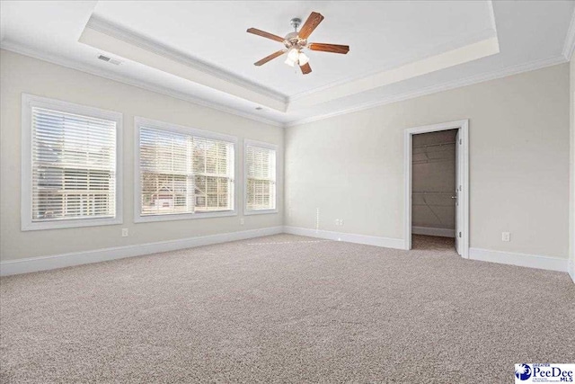 spare room featuring crown molding and a tray ceiling