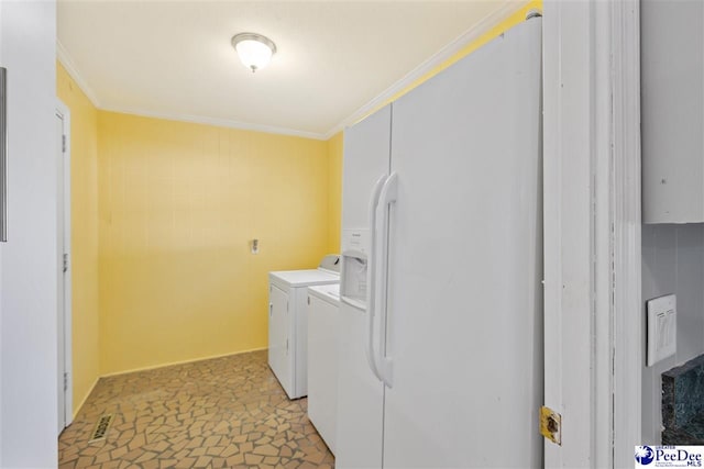 616 Forest Acres Dr, Pamplico, SC 29505 - washroom featuring washing machine and dryer, laundry area, and crown molding
