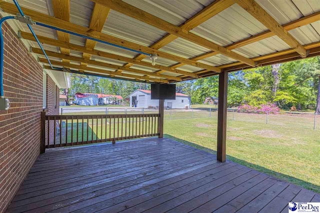 616 Forest Acres Dr, Pamplico, SC 29505 - wooden deck featuring a lawn