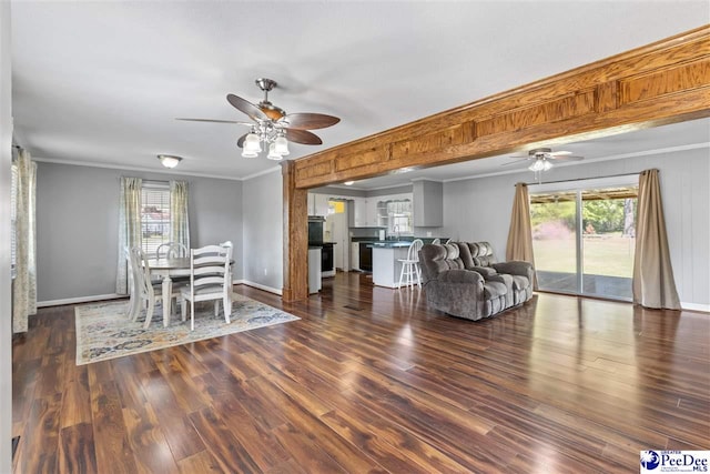 616 Forest Acres Dr, Pamplico, SC 29505 - living room featuring a healthy amount of sunlight, ornamental molding, and ceiling fan