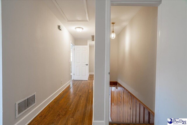 hallway featuring dark hardwood / wood-style floors