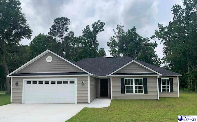 7423 E National Cemetery Rd, Florence, SC 29506 - ranch-style home featuring driveway, an attached garage, and a front lawn