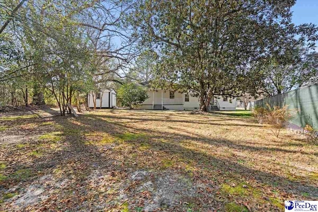 view of yard featuring a shed