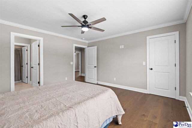 2104 Lacy St, Florence, SC 29505 - bedroom with ornamental molding, wood finished floors, and ceiling fan
