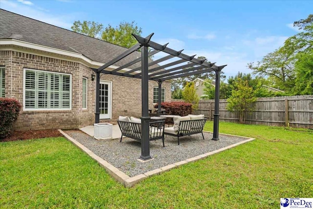 view of patio featuring a pergola, fence, and an outdoor hangout area