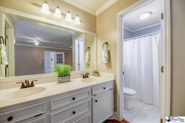 838 Greenwing Teal, Florence, SC 29505 - full bathroom featuring toilet, double vanity, a sink, and crown molding