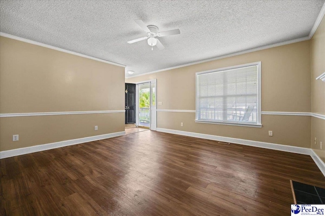 838 Greenwing Teal, Florence, SC 29505 - empty room with a textured ceiling, wood finished floors, ornamental molding, and a ceiling fan