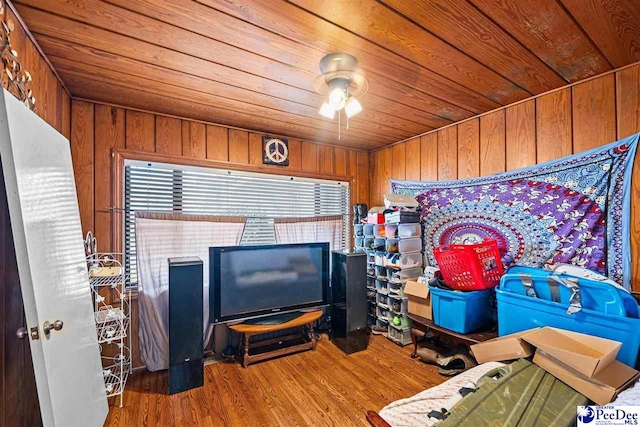 600 Greenway Dr, Florence, SC 29501 - game room with wood walls, wood ceiling, ceiling fan, and wood finished floors