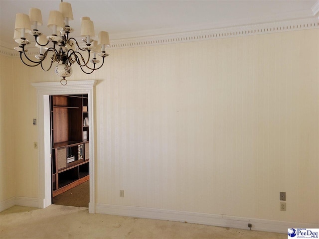 601 Cashua St, Darlington, SC 29532 - unfurnished dining area featuring a chandelier, light colored carpet, baseboards, and ornamental molding