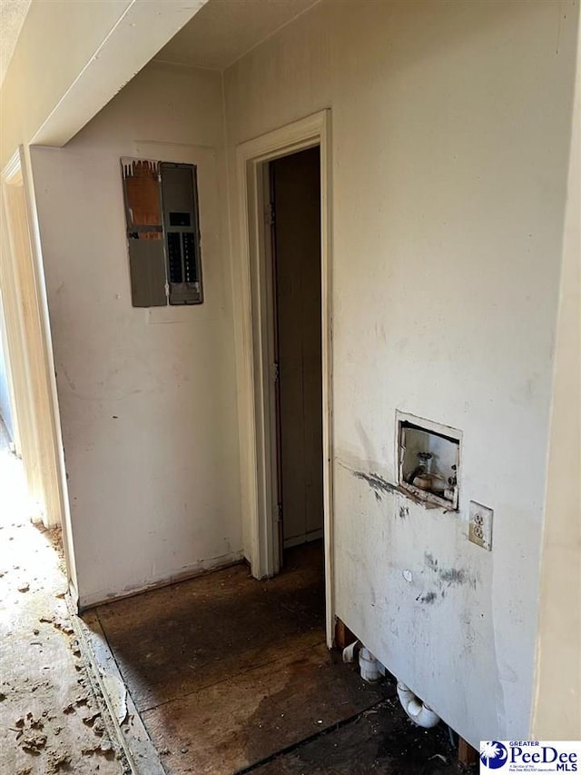 hallway featuring electric panel