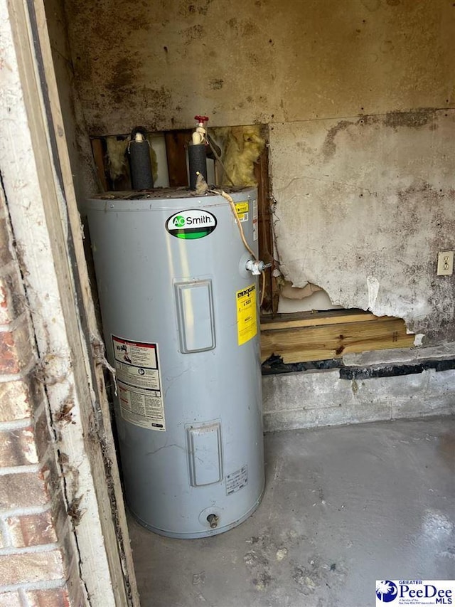 utility room with electric water heater