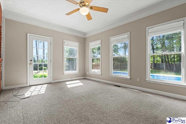 3427 Sussex Ct, Florence, SC 29501 - unfurnished room featuring carpet flooring, ornamental molding, and ceiling fan